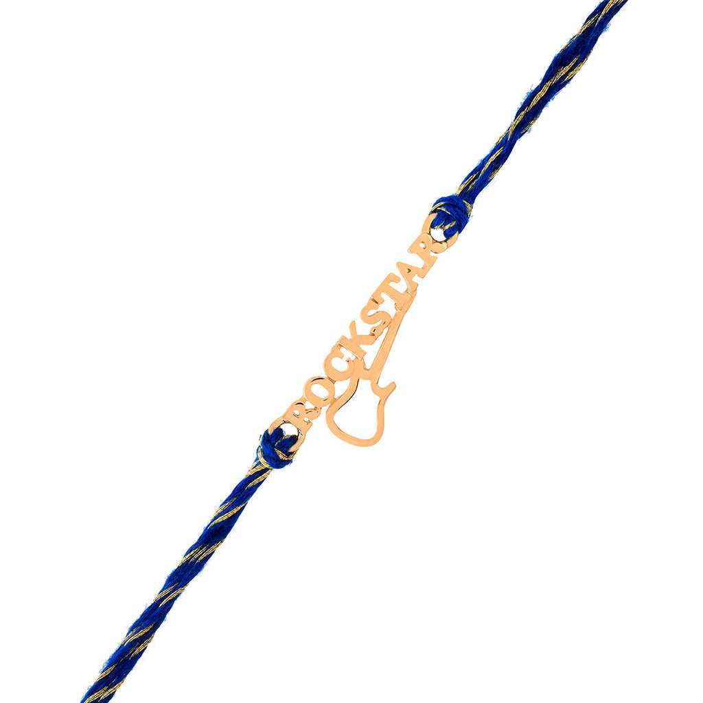trueBrowns 925 Sterling Silver Rockstar Gold-Polished Gold Micron Plated Thread Rakhi | Grocsy