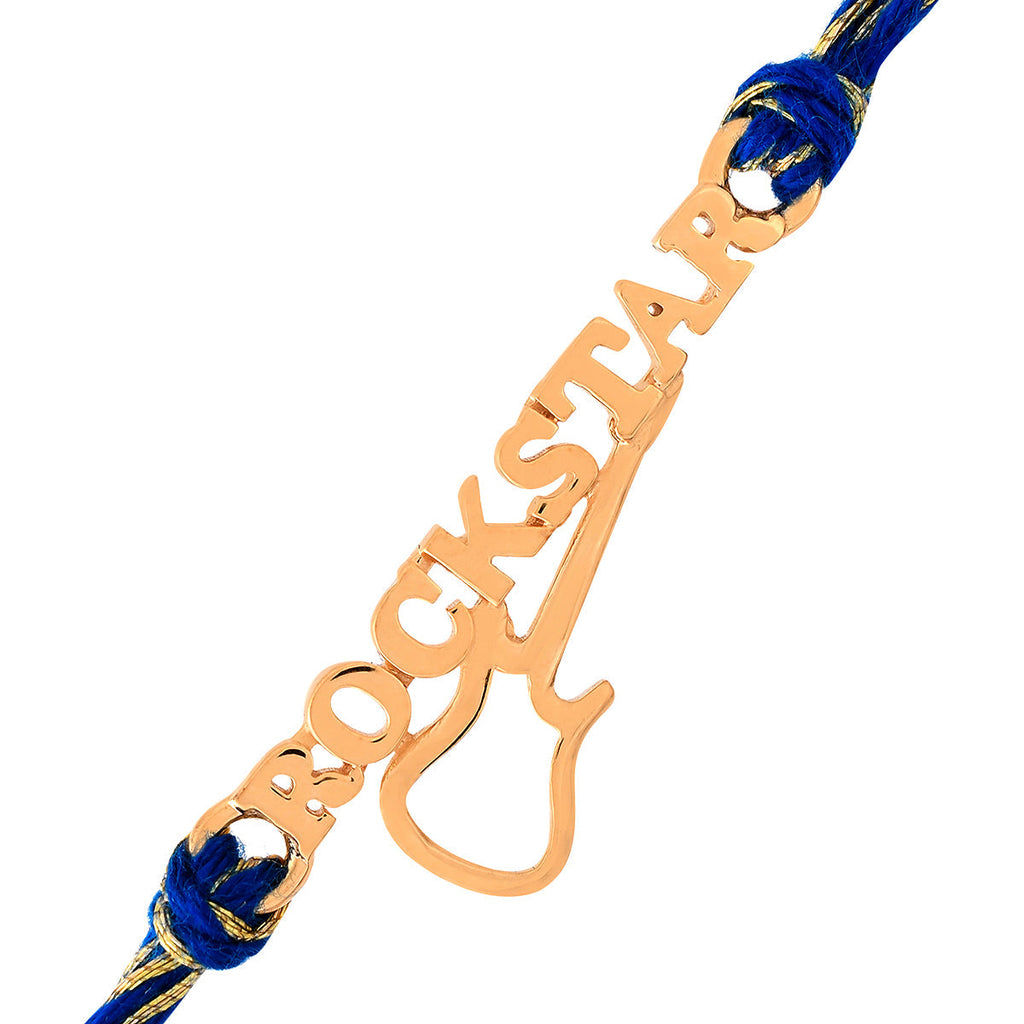 trueBrowns 925 Sterling Silver Rockstar Gold-Polished Gold Micron Plated Thread Rakhi | Grocsy
