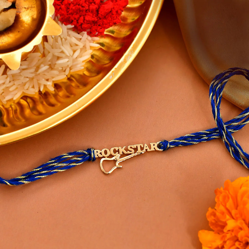 trueBrowns 925 Sterling Silver Rockstar Gold-Polished Gold Micron Plated Thread Rakhi | Grocsy