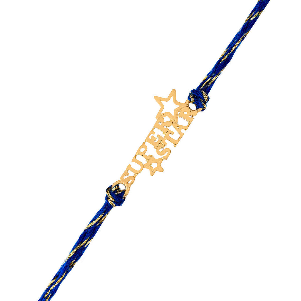 trueBrowns 925 Sterling Silver Gold-Polished Gold Micron Plated Superstar Thread Rakhi | Grocsy