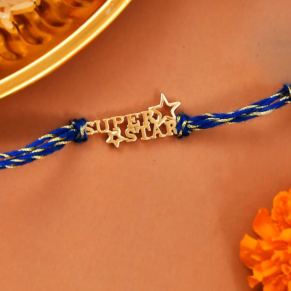 trueBrowns 925 Sterling Silver Gold-Polished Gold Micron Plated Superstar Thread Rakhi | Grocsy