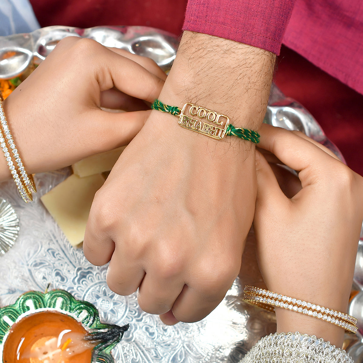 trueBrowns 925 Sterling Silver Cool Bhabhi Gold-Polished Gold Micron Plated Thread Rakhi | Grocsy