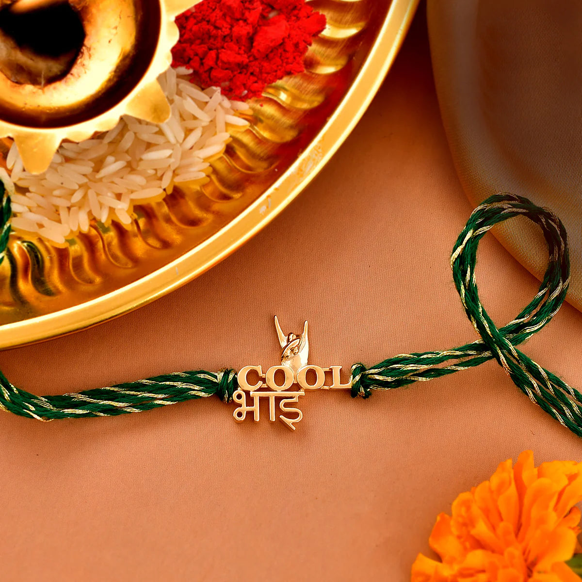 trueBrowns 925 Sterling Silver Classic 'Cool Bhai' Inscription Gold-Polished Gold Micron Plated Thread Rakhi | Grocsy