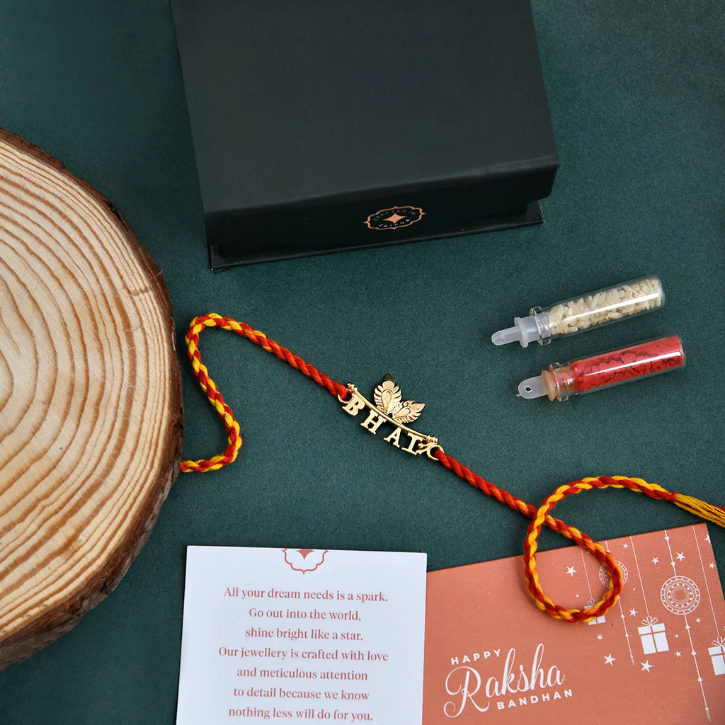 trueBrowns X Voylla 925 Sterling Silver Gold-Polished Gold Micron Plated Bhai Thread Rakhi | Grocsy