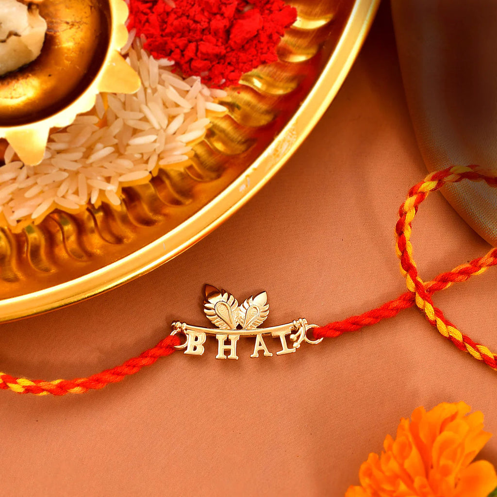 trueBrowns X Voylla 925 Sterling Silver Gold-Polished Gold Micron Plated Bhai Thread Rakhi | Grocsy
