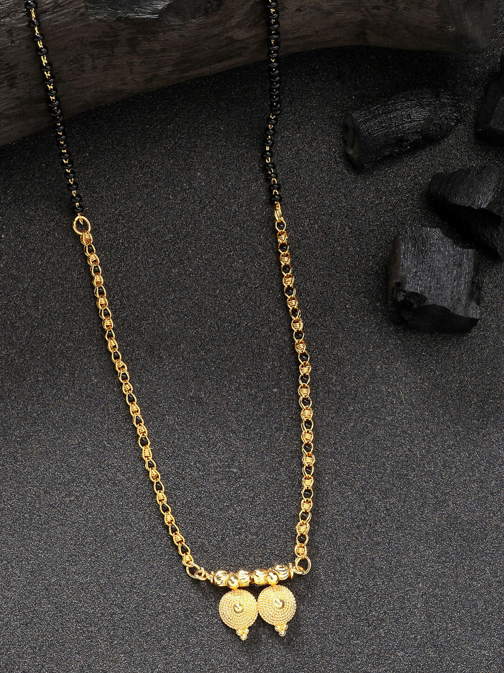NVR Women's Set of 2 Gold-Polished Black Beaded Mangalsutra | Grocsy