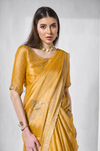 Yellow Burburry silk Swarovski Designer Work Saree - Shezlin | Grocsy