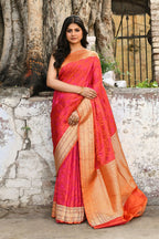 Joban Fashion Red Pure Katan Pure Handloom Banarasi Silk Saree | Grocsy