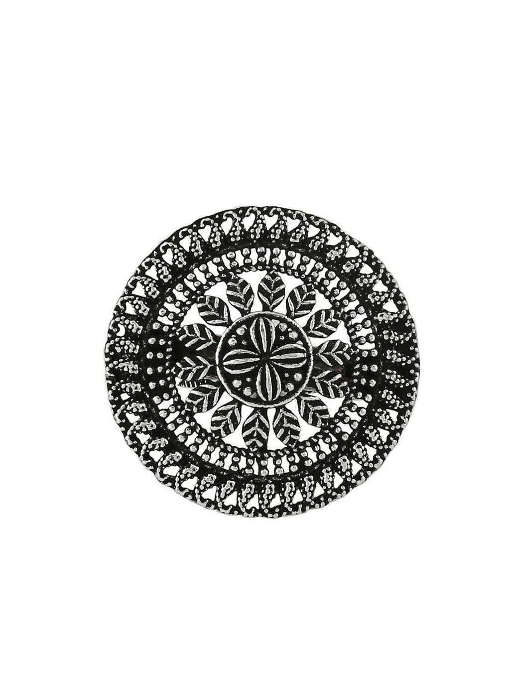NVR Women's Oxidised Silver Plated Adjustable Finger Ring | Grocsy