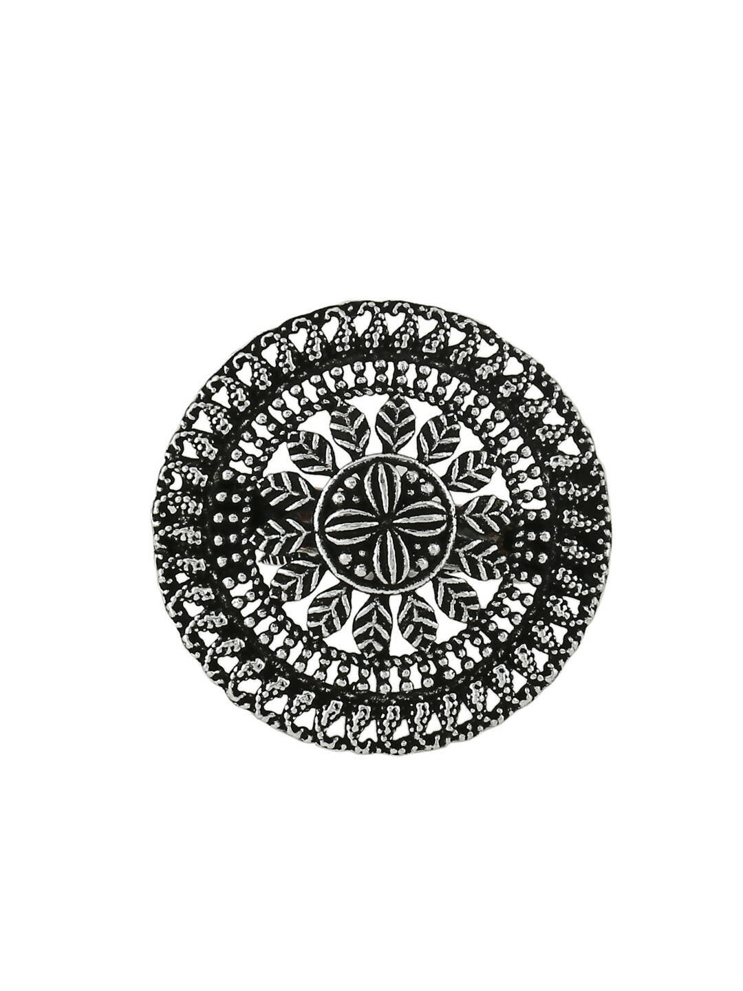 NVR Women's Oxidised Silver Plated Adjustable Finger Ring | Grocsy