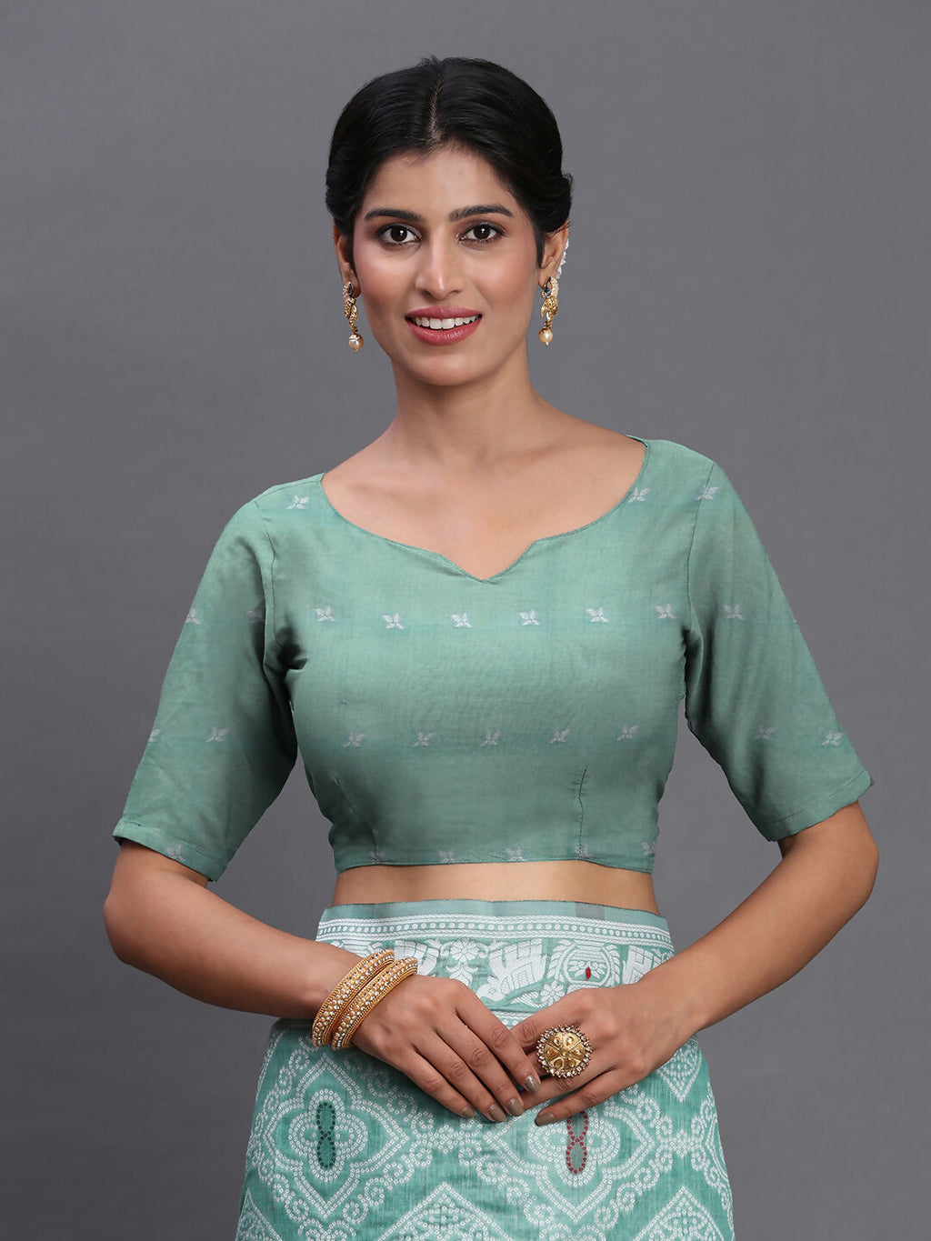 Shree Shyam Fashion Linen Cotton Sea Green Saree | Grocsy