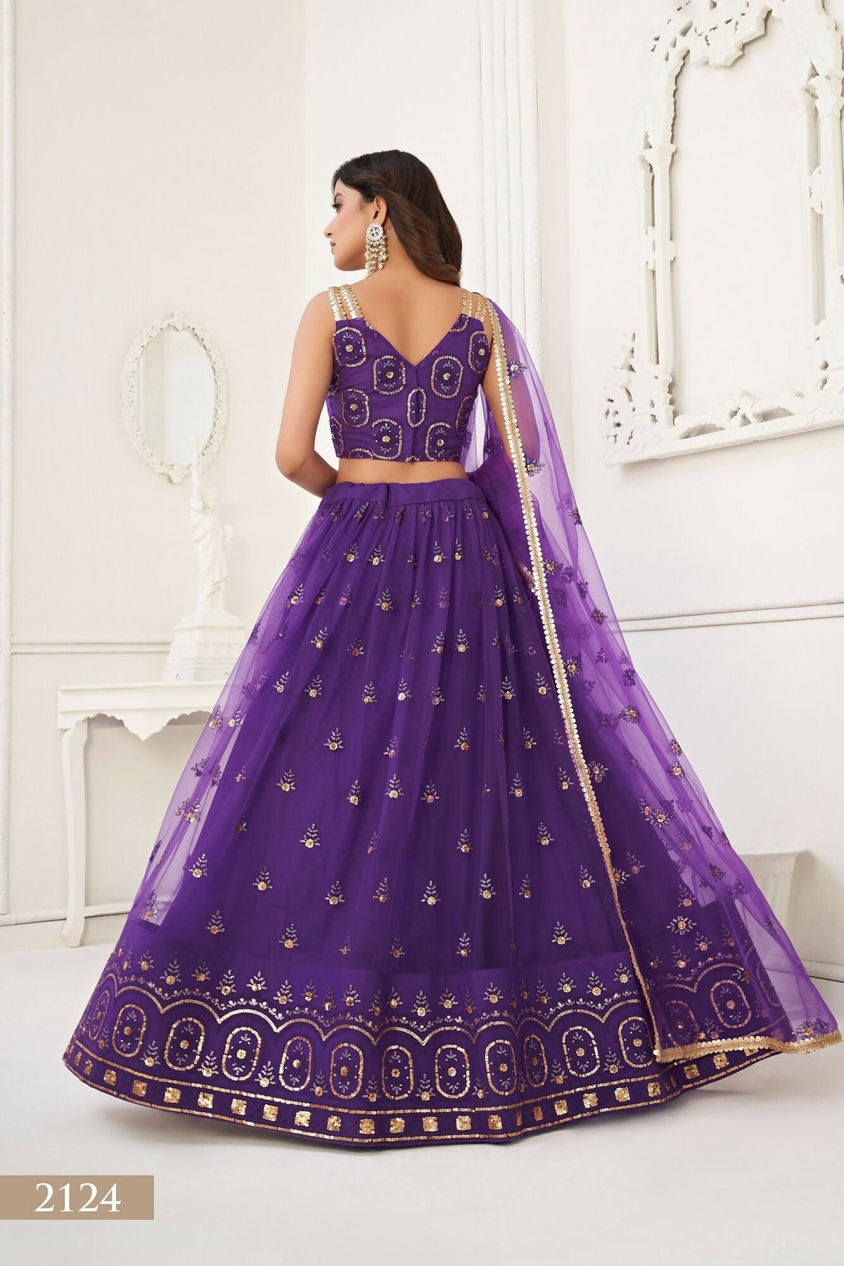 Eilara Women'S Purple Butterfly Net Embroidered Thread Work Designer Lehenga Choli | Grocsy