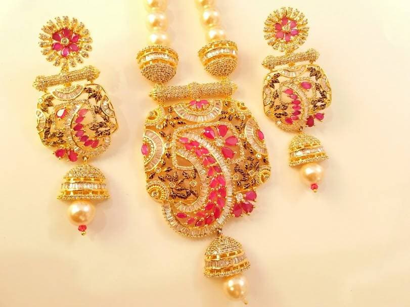 CZ Ruby Bridal Necklace Set | Grocsy