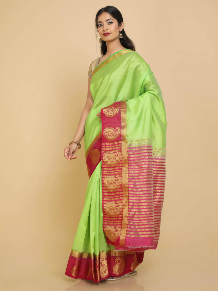 Kalamandir Woven Design Light Green Pashmina Saree | Grocsy