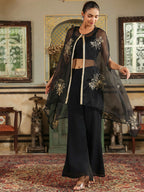 Janasya Black Georgette Solid Top Bottom Cape | Grocsy