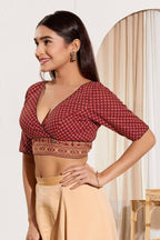 Joban Fashion Maroon Cotton Padded Blouse With V Neck Elbow Sleeves | Grocsy