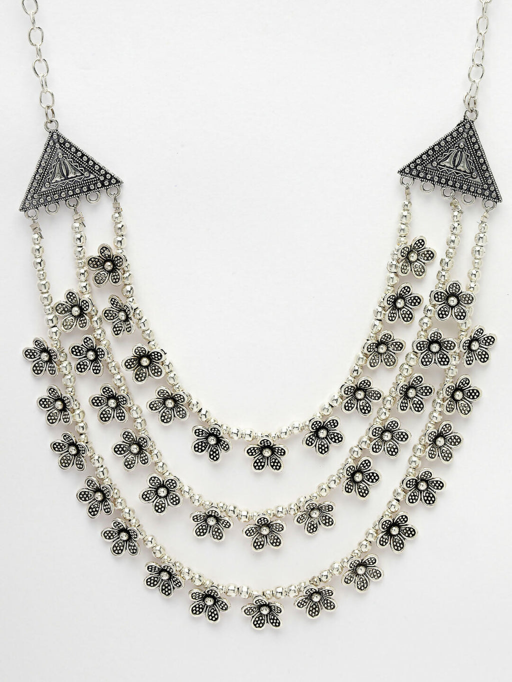 NVR Women's 3 Layered Floral Shape Artificial Beads German Silver Oxidised Necklace | Grocsy