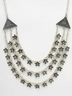 NVR Women's 3 Layered Floral Shape Artificial Beads German Silver Oxidised Necklace | Grocsy
