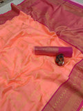 DEIANA'S Beautiful Designer Golden zari Soft Lichi Silk Saree - Orange | Grocsy