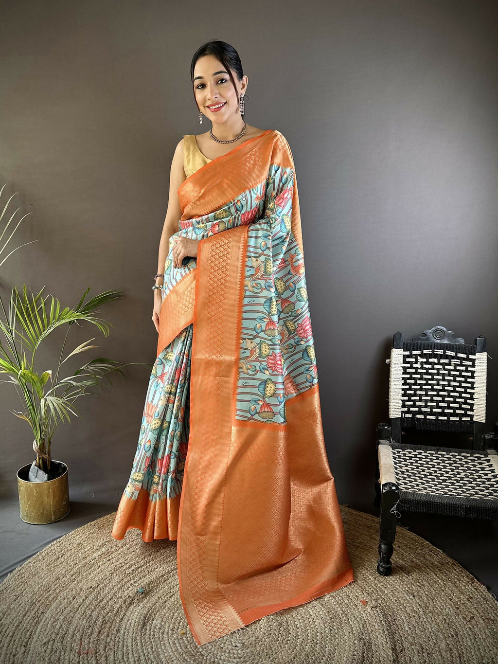 Joban Fashion Multi-Color Floral Digital Print Soft Lichi Silk Paithani Saree | Grocsy