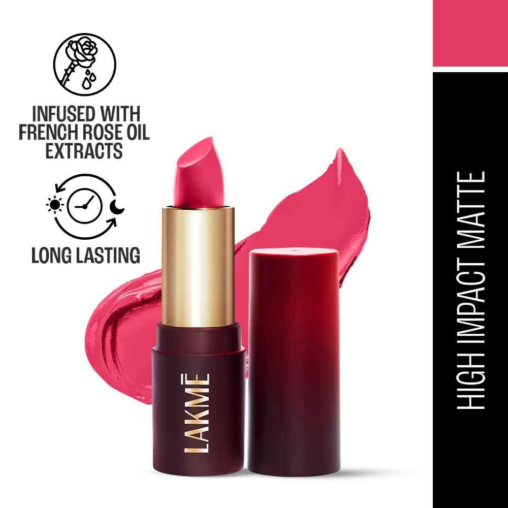 Lakme Forever Matte Lipstick, Made With French Rose Oil Extracts - Pink Prom | Grocsy
