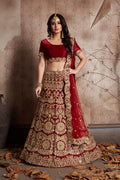 Jyoti Fashion Mesmerizing Red Sequins Embroidered Velvet Lehenga Choli with Dupatta | Grocsy