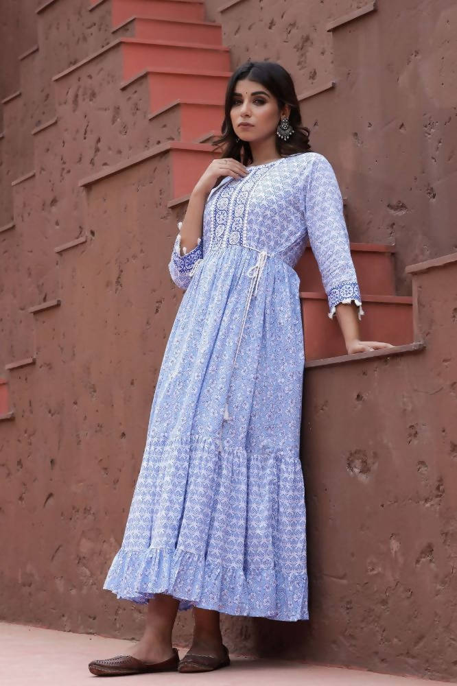 Yufta Blue Printed Dress | Grocsy
