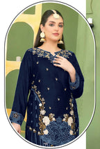 Anaita Navy Blue Velvet Suit with Embroidery Sequence Work | Grocsy