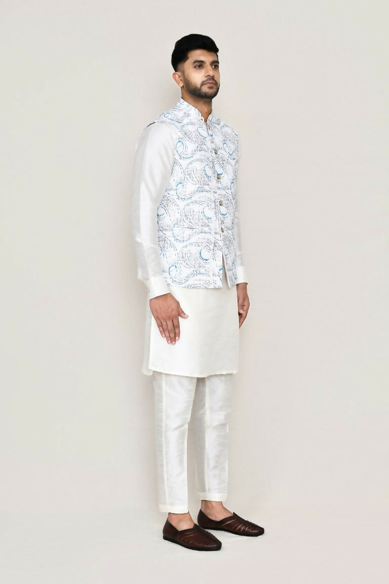 Joban Fashion White Colored Art Silk Fabric Kurta, Jacket With Straight Fit Pant | Grocsy