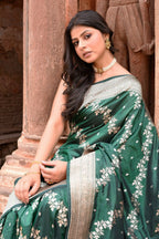 Joban Fashion Emerald Green Banarasi Katan Pure Handloom Banarasi Silk Saree | Grocsy
