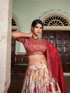 Vastranavya Exquisite Tussar Silk Lehenga Set With Perfect Floral And Patola Print Design Lehenga Choli - Red | Grocsy