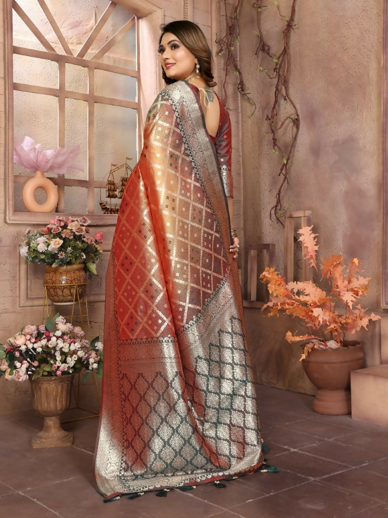 Anaita Brown kochi Silk With Beautiful Checks Weaving Saree With Blouse | Grocsy