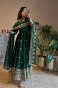 Teeya Creation Green Fendi Silk Designer Heavy Work Wedding Wear Long Gown | Grocsy