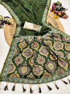 Vastranavya Green Muga Cotton Meenakari & Azarakh Pallu Saree with Contrast Blouse | Grocsy