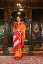 Very Much Indian Handloom Cotton Viscose Ilkal Saree Bright Mustard Yellow With Red Border | Grocsy