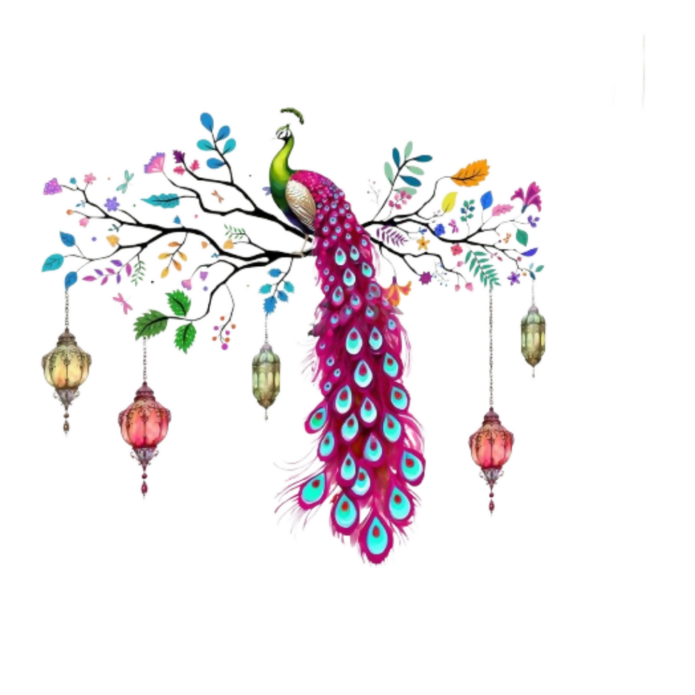 TAGMA GROUP Peacock Wall Sticker Vinyl Colourful Wall Art Decal with Hanging Lanterns | Grocsy