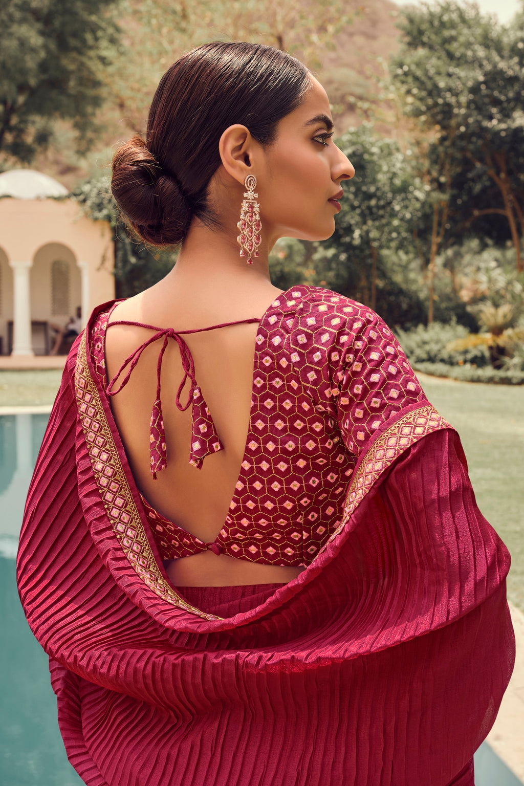 Designer Crush Vichitra Maroon Silk Saree With Heavy Zari Embroidery Work - Kavira Bridalwear | Grocsy