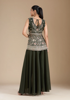 Teeya Creation Mehendi Color Star Georgette Party Wear Designer Peplum Sharara Set | Grocsy