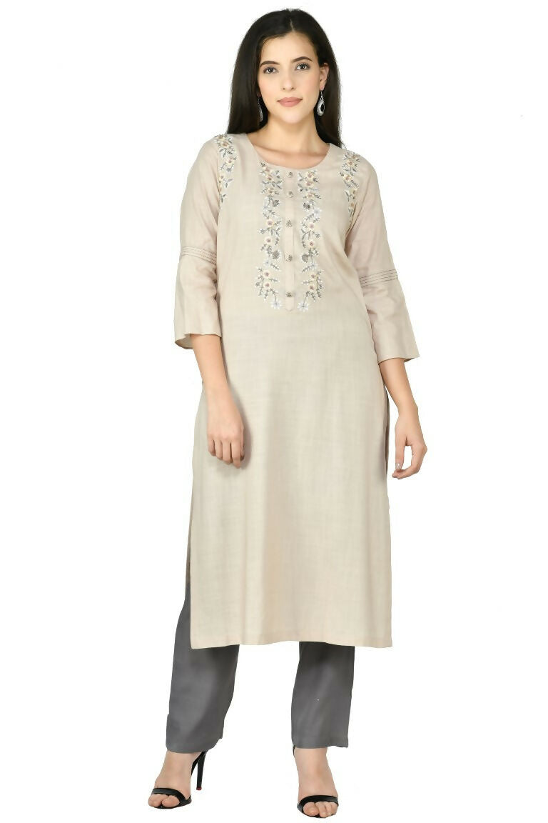 Joban Fashion Beige Cotton Rayon Kurta Set | Grocsy