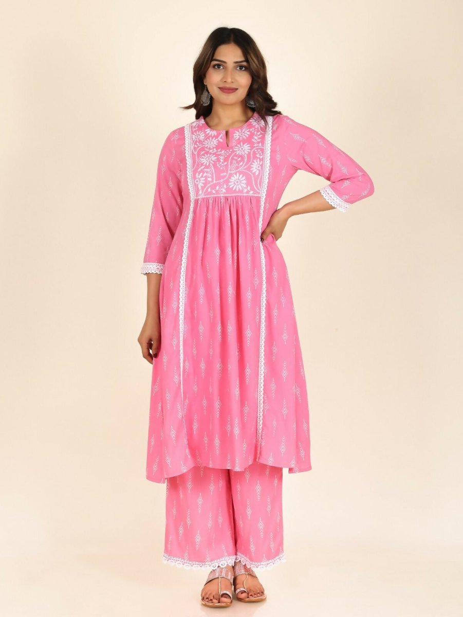 Aramya Pink Rayon Geometric Panelled Kurta for Women | Grocsy