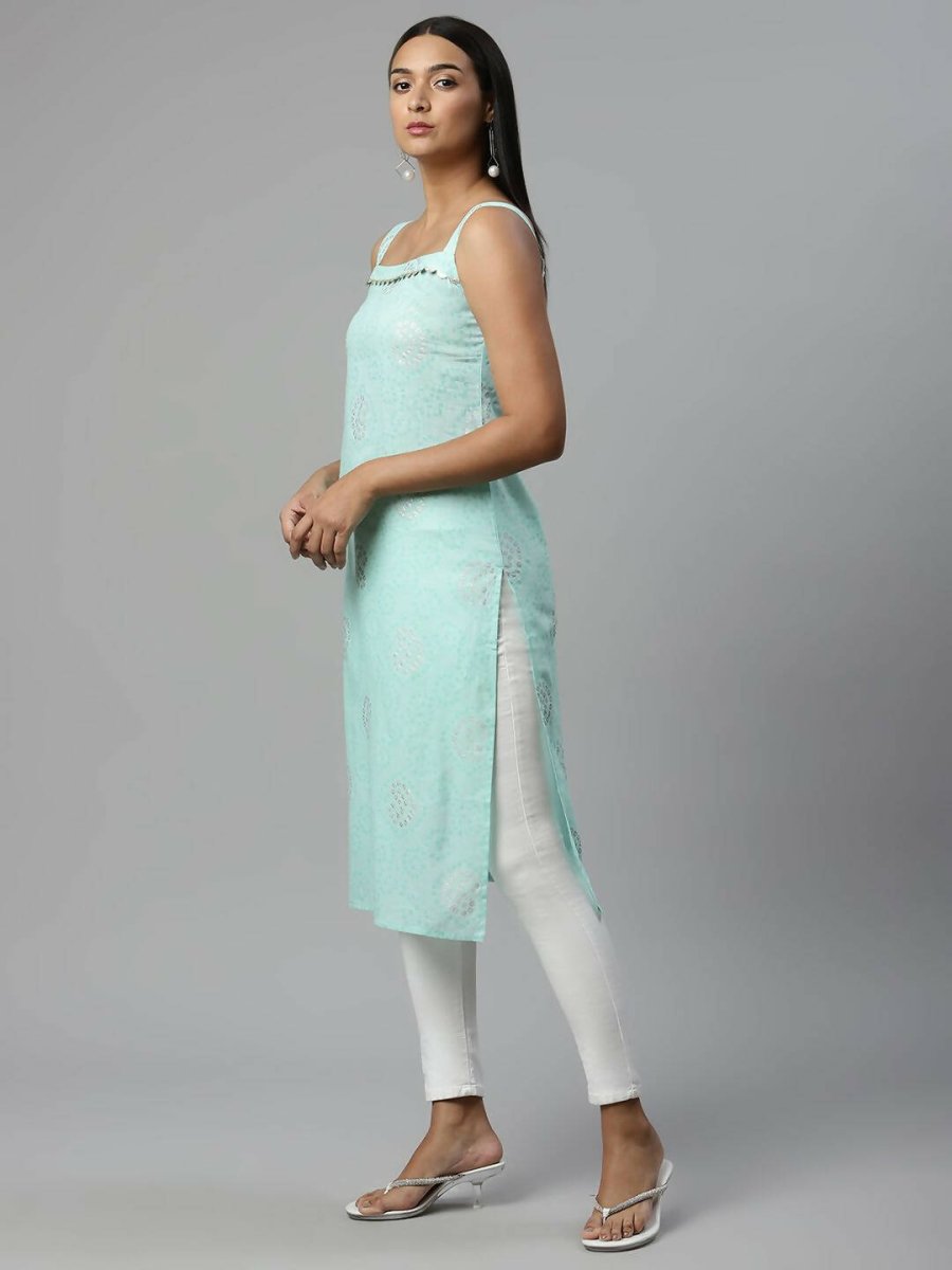 Ahalyaa Womens Summer Blue Color Pure Cotton Printed Kurtas | Grocsy
