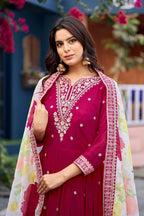 Anaita Pink Embroidered Georgette Stitched Anarkali Suit With Dupatta | Grocsy