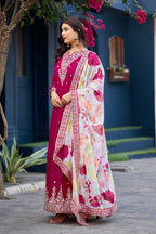 Anaita Pink Embroidered Georgette Stitched Anarkali Suit With Dupatta | Grocsy