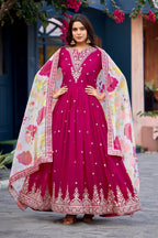 Anaita Pink Embroidered Georgette Stitched Anarkali Suit With Dupatta | Grocsy