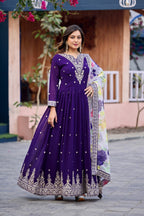 Anaita Purple Embroidered Georgette Stitched Anarkali Suit With Dupatta | Grocsy