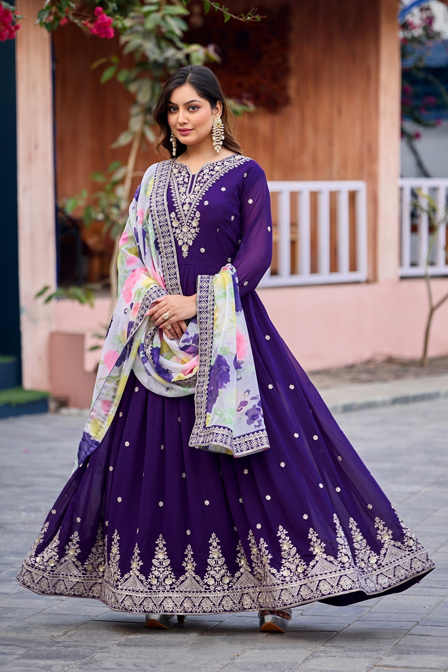 Anaita Purple Embroidered Georgette Stitched Anarkali Suit With Dupatta | Grocsy