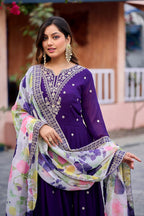 Anaita Purple Embroidered Georgette Stitched Anarkali Suit With Dupatta | Grocsy