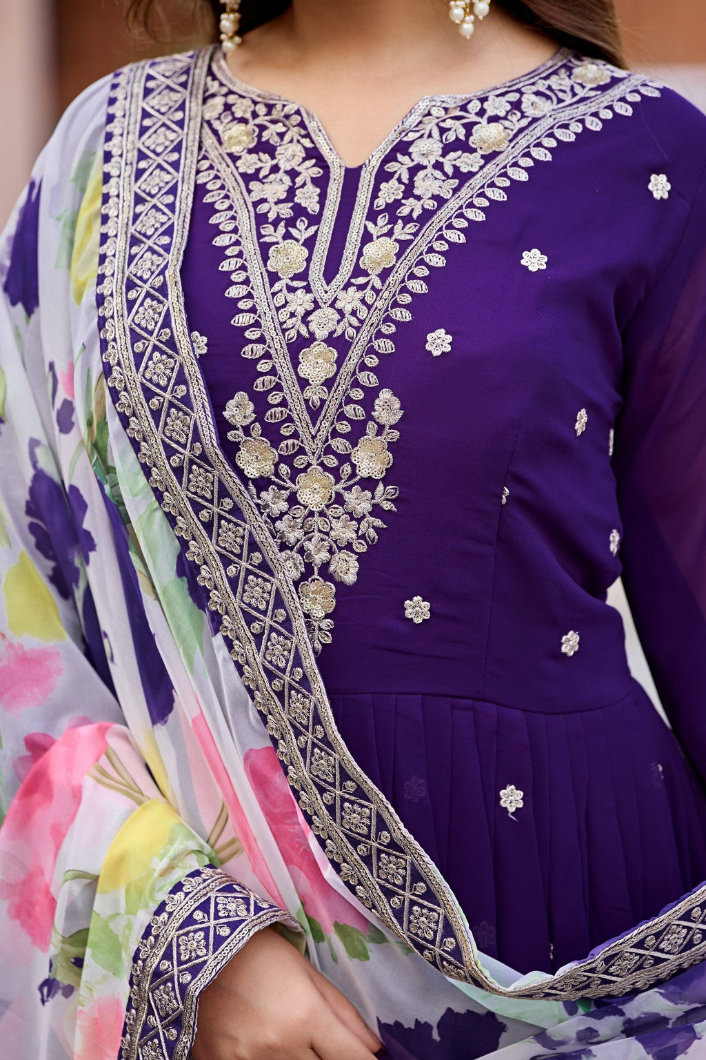Anaita Purple Embroidered Georgette Stitched Anarkali Suit With Dupatta | Grocsy