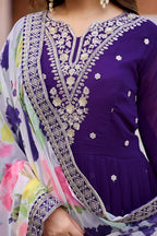 Anaita Purple Embroidered Georgette Stitched Anarkali Suit With Dupatta | Grocsy