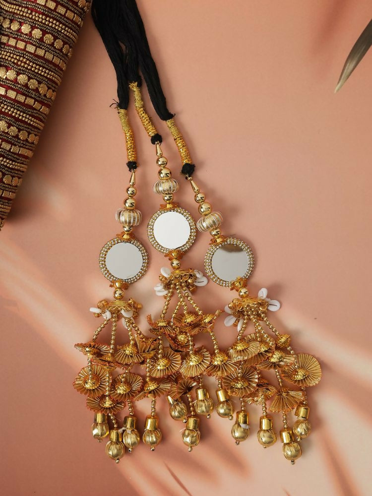 Ruby Raang Gold Gota Pati Work And Black Thread And Shells With Gold Stones Ghungroo | Grocsy